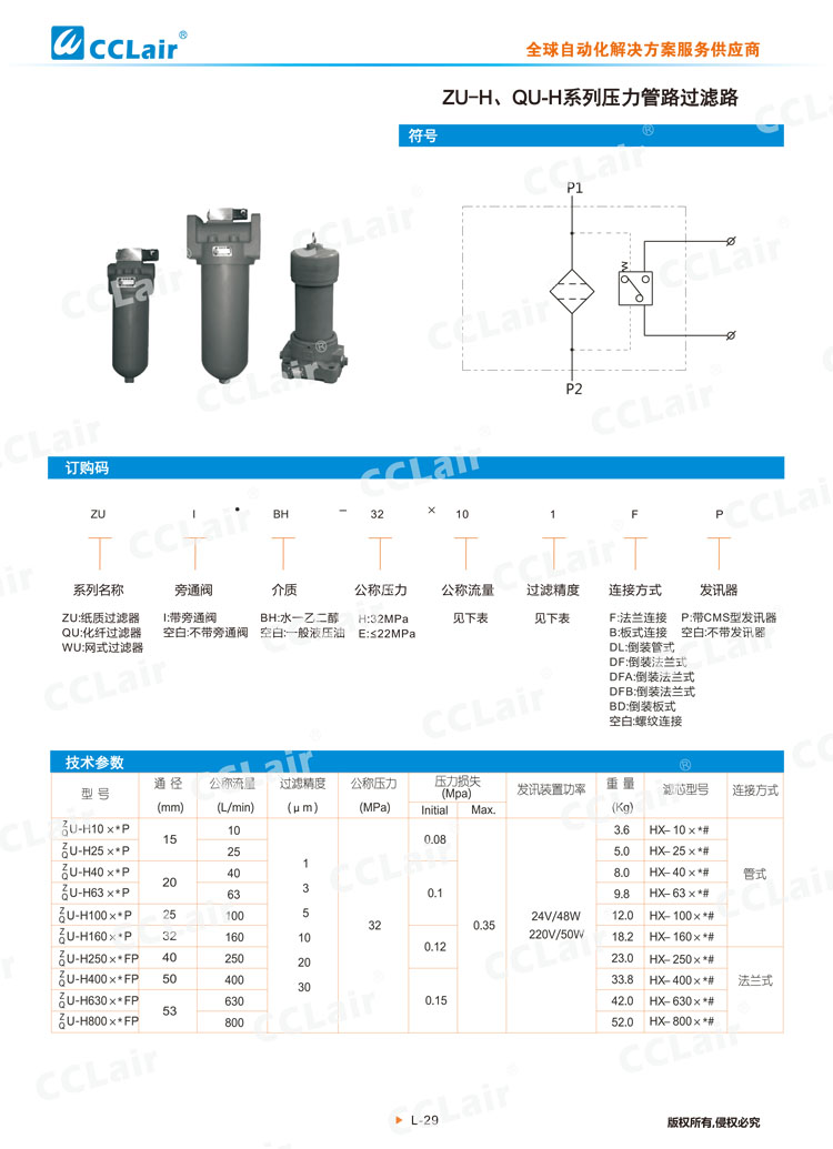 ZU-H、QU-H系列壓力管路過濾器-1